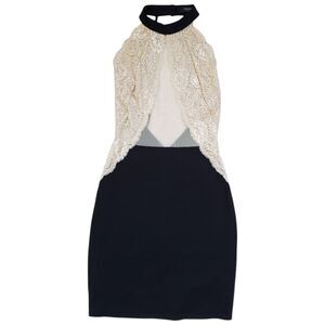 Sole Mio Sheer Lace Halter Neck Mini Dress Women Medium Open Back Sleeveless